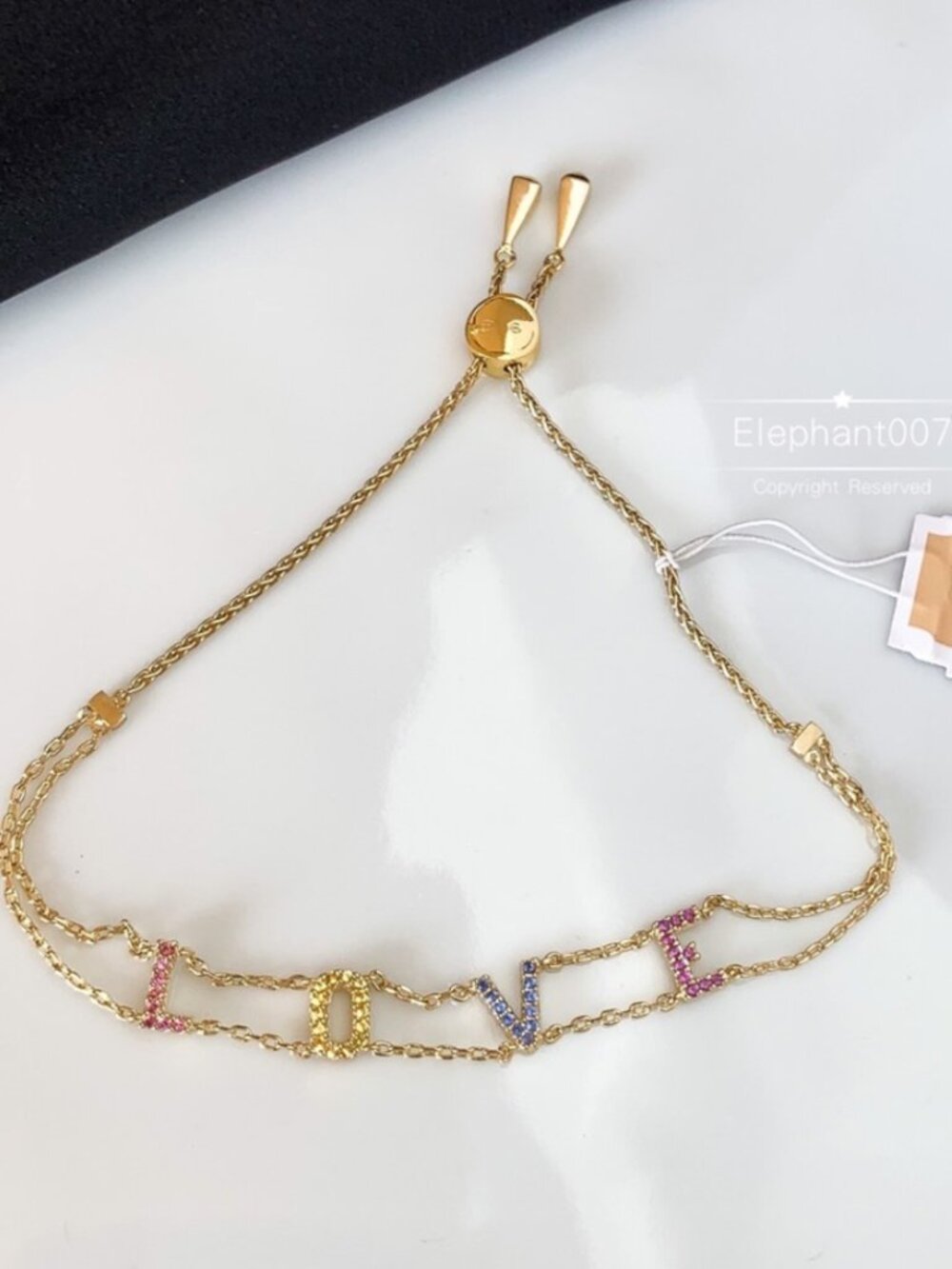 Michael Kors Crystal LOVE Adjustable Bracelet Gold Tone Pavé Bracelet
